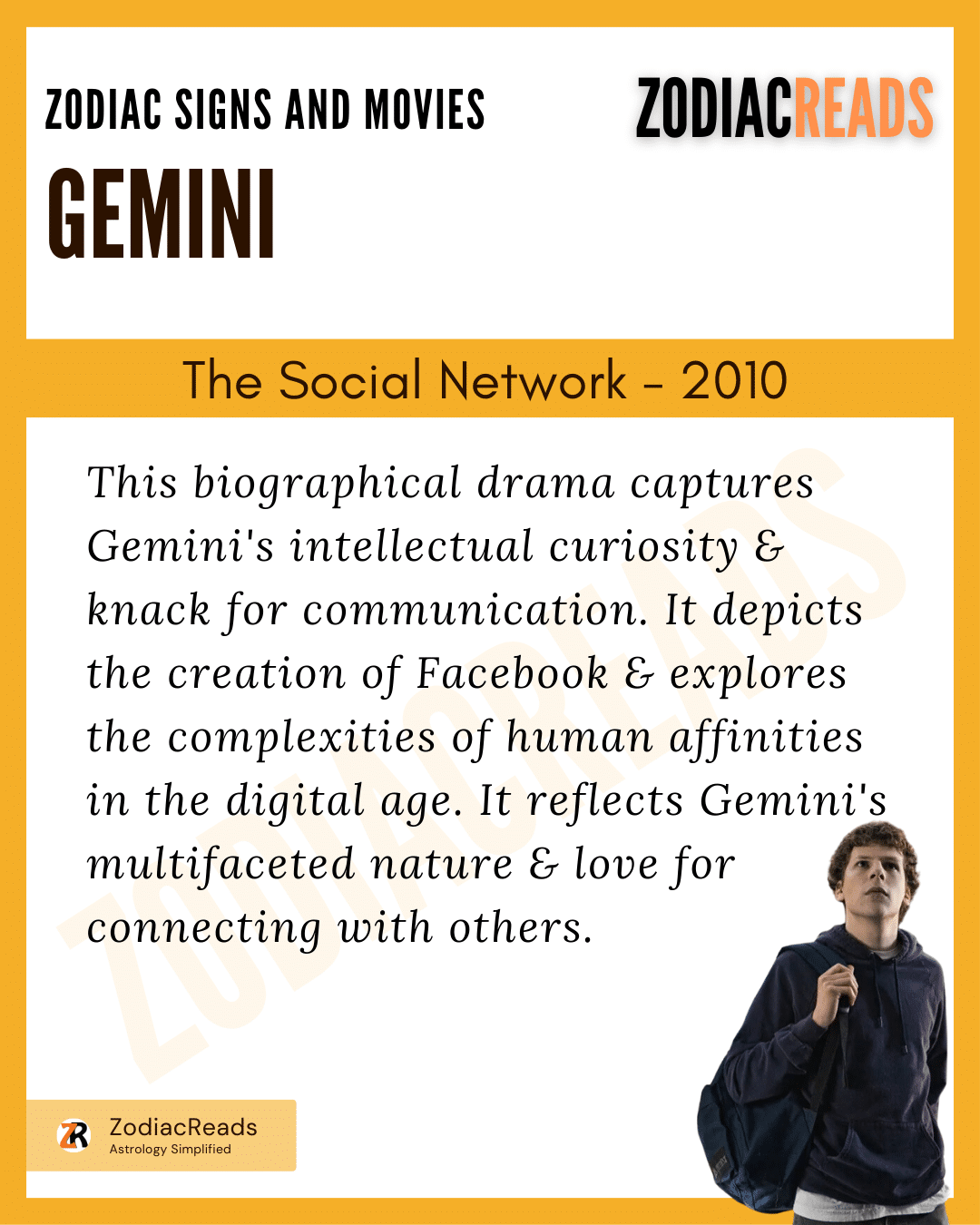 Gemini The Social Network Zodiac Signs and Movies