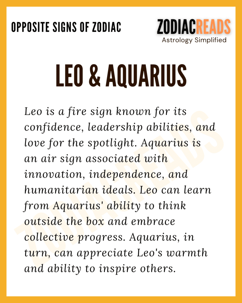 Leo and Aquarius Opposites Signs in Zodiac - Zodiacreads